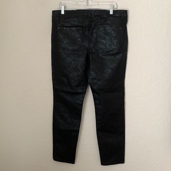 Bisou Bisou Black Metallic Snakeskin Floral Pants Women’s Size 16 - Picture 3 of 11
